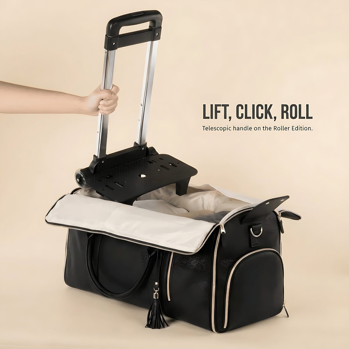 Telescopic handle on the Charcoal Roller Edition